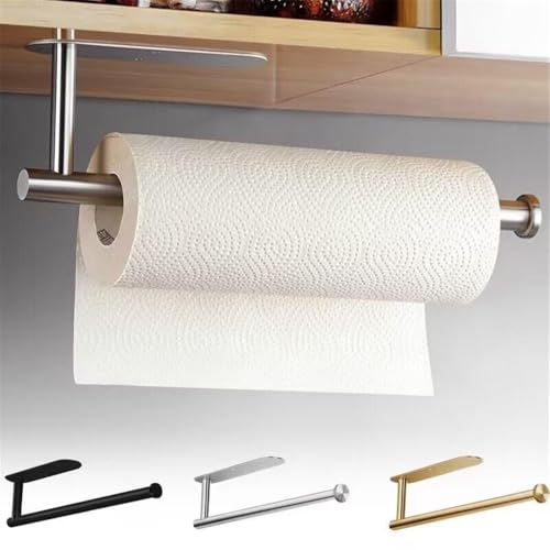 Portarollos de cocina sin taladro en acero inoxidable con gancho multiusos 4