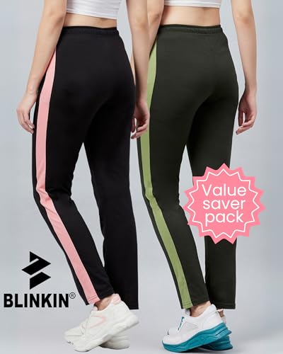 Image of BLINKIN Women's Relaxed Fit Mid Rise Cotton Pajamas Combo, Pack of 2-The Ultimate Track Pants : Ideal Lower for Night Wear & Comfort Wear