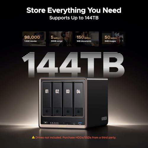 Image of UGREEN NAS DXP4800 GT 4-Bay Desktop NAS (Diskless) Bundle with Cat 8 Ethernet Cable 3FT, High Speed Braided 40Gbps 2000Mhz Network Cord Cat8 RJ45