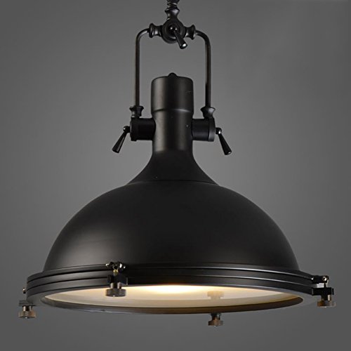 LITFAD Industrial Nautical Pendant Light 16" Wide Single Pendant with Frosted Diffuser Mounted Fixture LED Ceiling Hanging Light in Black - Image 3