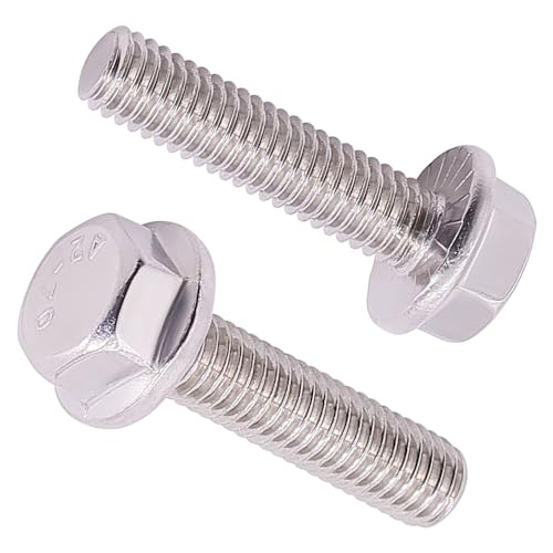 Image of 1 /4-20 x 1 /2 inch (12 pcs) Flanged Hex Bolt Screws, ASME Standard Flanged Hex Head Bolts, 304 Stainless Steel 18-8, Full Thread, Coarse Thread UNC