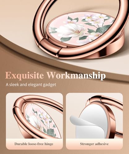 Image of Mizi Marble Cell Phone Ring Holder, Metal Kickstand Grip for Magnetic Car Mount Compatible with iPhone 16 /15 /14 /13 /12 Series & Galaxy S24 /S23 Ultra and Other Phones - White Floral
