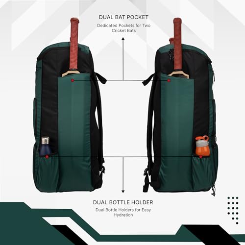 Image of WHACKK Pollock 90L Cricket Bag Green|Large Kit Bag with Dual Bat Pockets, Shoe Pocket, Helmet & Gloves Section, Multiple Storage Compartments