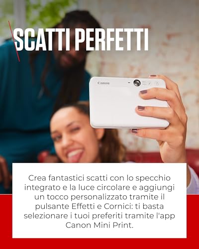 Canon Zoemini S2 Macchina Fotografica Istantanea 8MP – Fotocamera Istantanea Compatta con Specchio, Luce Circolare, Carta Fotografica con Retro Adesivo, Portatile, Bianco Perla - 5