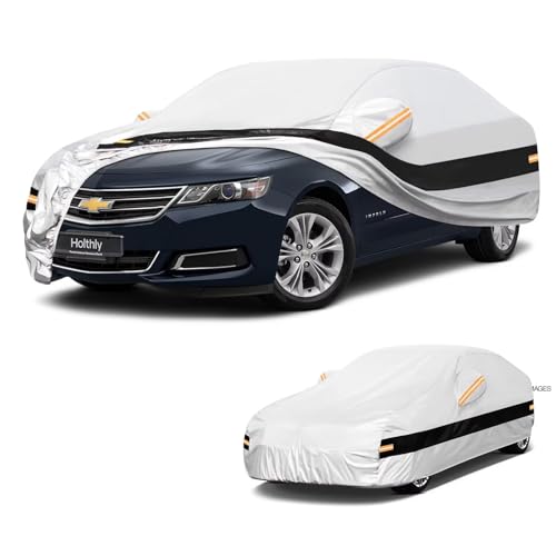 Image of 10 Layers Car Cover Custom Fit for Chevrolet Chevy Impala(2000-2020), Waterproof All Weather for Automobiles, Outdoor Full Cover Sun Dust Rain Protection with Cotton. Silver