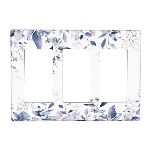 Decorative Outlet Covers Rustic Ink Blue Eucalyptus Leaves Sage leaf 3 Gang Outlet Cover Wall Plate Triple Rocker Light Switch Cover Plate Switch Plate Covers for Bedroom Home Decor