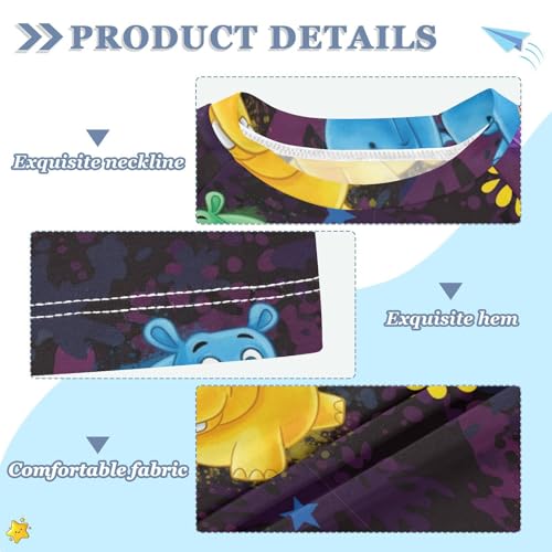 Boys Rash Guard Short Sleeve UPF 50+ Colorful Hippo Pattern Design Quick Dry Swim Shirts Swimwear for 3-12Y3