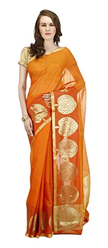 Banarasi Silk Works Women's Cotton Saree (Bsw1001_Orange)