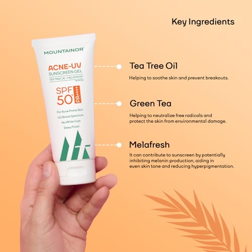 MOUNTAINOR Anti Acne Sunscreen UV Gel - SPF 50+ PA++++ 50g | Dermatologically Tested For All Skin Types | Suitable for Normal, Oily or Acne Prone Skin | Paraben & Paraffin free