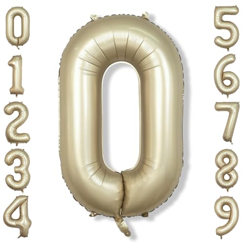 Image of Metallic Gold Number 0 Balloons 40 Inch, Large Champagne Number Balloons 0-9 Set, Light Gold 0 Mylar Foil Balloon Numbers for Girls Boys Baby Shower Birthday Graduation Anniversary Party Decorations