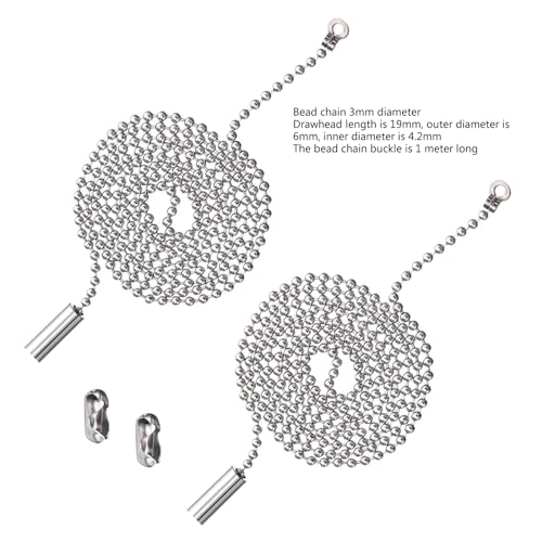 Image of Pull Chain String Extension With Connector for Ceiling Fan Light Fixture Bulb Switches - 1 Meter Length Chain Extender - 2 Pack 3.3 Feet Metal Ceiling Fan Pull Chain
