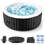 SUNYRISY Inflatable Hot Tub 2-4 Person, 180x180cm Round Leak-Proof Blow up Portable Hot Tub with 120 Air Jets, Outdoor Spa with Heater Pump, Filter and Insulated Cover