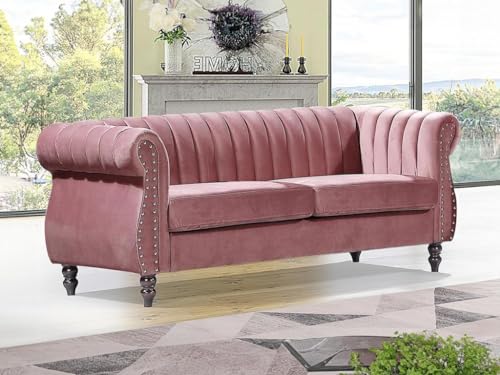 Vente-unique-Sofá Chesterfield de 3 plazas de Terciopelo Rojo Viejo Trumbo