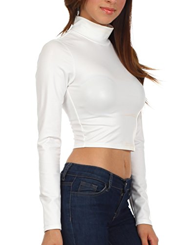 Image of Sakkas Matte Liquid Mock Neck Turtleneck Long Sleeve Crop Top - Made in USA