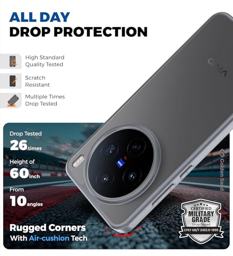 Image of Golden Sand for Vivo X200T 5G - Rugged Frosted Semi Transparent PC Shock Proof Slim Back Case for Vivo X200T, Stellar Grey