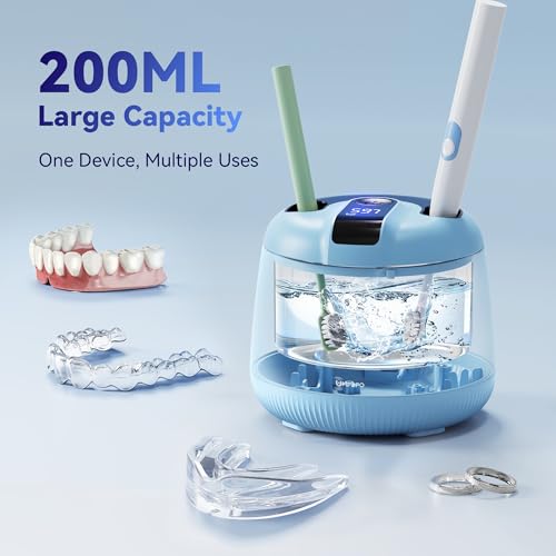 Image of Ultrasonic Retainer Cleaner Machine 48kHz, Dental Ultrasonic Care Cleaner | Ultrasonic Retainer Cleaner for Dentures, Aligners, Mouth Guards, Toothbrush Heads and Jewelry with 200ML Capacity
