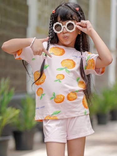 Image of Nap Chief Girls Cotton Cartoon Characters and Printed Co ord Sets, T Shirt and Shorts for Casual Wear