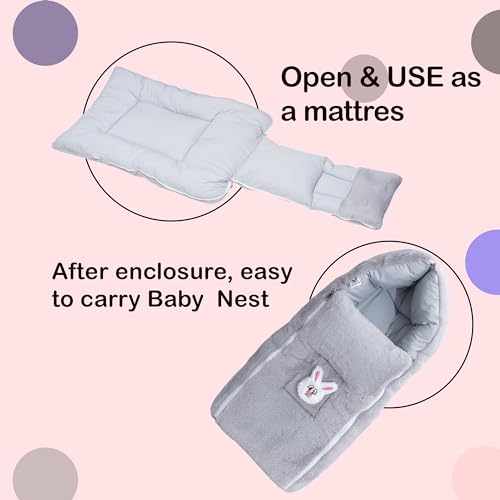 Image of VoiDrop Baby Carry Bed Cum Sleeping Bag 2 in 1 for New Born Babies (0-12 Months) Baby Fur Material Portable Travelling Bed for Infants (Velvet-Grey)