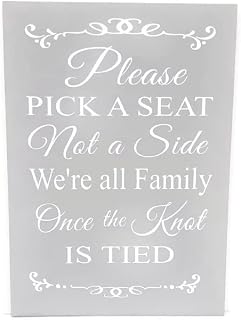 Large Wood Wedding Sign- Grey with White Print - Please Pick a Seat Not a Side, We're All One Family Once the Knot it Tied