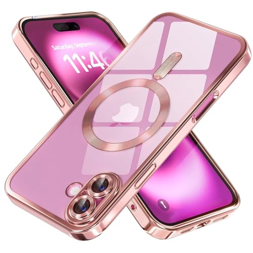 Image of mobistyle Designed for iPhone 16 Plus | Luxury Electroplating Mag-Safe Case | Camera Lens Protection Back Cover Case for iPhone 16 Plus (Meg-Safe Pink)