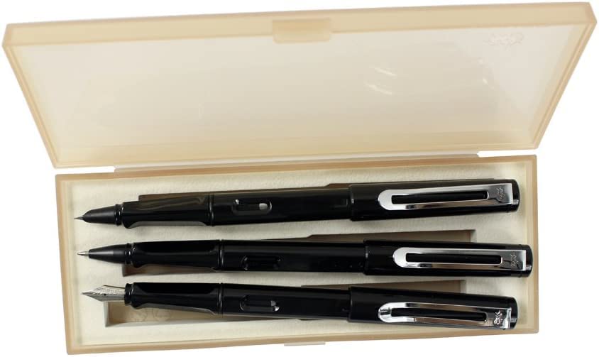 Stifte, Gelschreiber, Kugelschreiber, 3 Stück Kunststoffstifte, 1 Stück Füllfederhalter, 1 Stück feine Feder und 1 Stück Tintenroller mit Stiftbox – Gelb (Farbe: Schwarz)