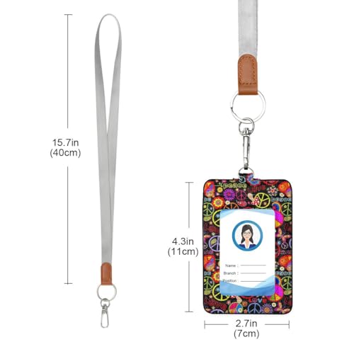 Porta-crachá de trabalho com estampa hippie colorida, porta-crachá com cordão, suporte de crachá de