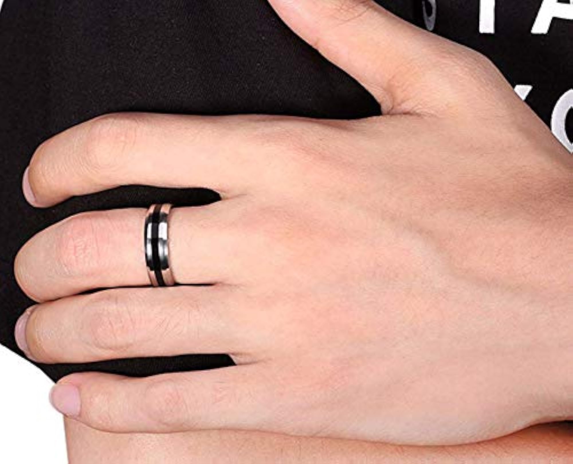 Men's Silver & Black Circle Metal Ring, US9