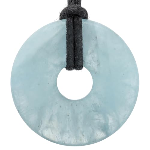 Lebensquelle Plus Colgante donut de piedra natural Ø 30 mm con cordón de algodón | Collar de piedra preciosa (Aguamarina)