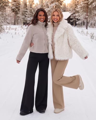 Fleece Lined Wide Leg Pants Women - Winter Thermal Warm Straight Leggings - image 3