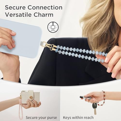 Image of POSADINA Natural Stone Phone Charm, Beaded Healing Phone Wrist Strap, Handmade Cellphone Chain Lanyard with Tether Tab