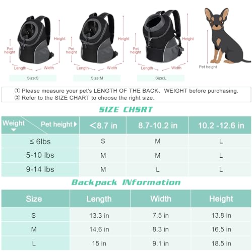 YUDODO-Pet-Dog-Backpack-Carrier-with-Storage-Pockets-Dog-Front-Pack-for-Small-Dogs-Cats-Head-Out-Breathable-Chihuahua-Backpack-for-Hiking-Cycling-Walking-L9-14lbs-Black