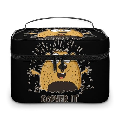 Gopher It Portable Makeup Bag Large Capacity Toiletry Receiving Cosmetic Bags With Handle And Divider