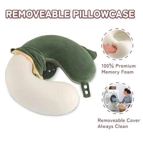 Image of Memory Foam Travel Neck Pillow for Teens and Adults, Crocodile Design | Removable cover, machine washable, 360-degree head & chin support, 17 in neck size for teens and adults, car & airplane use