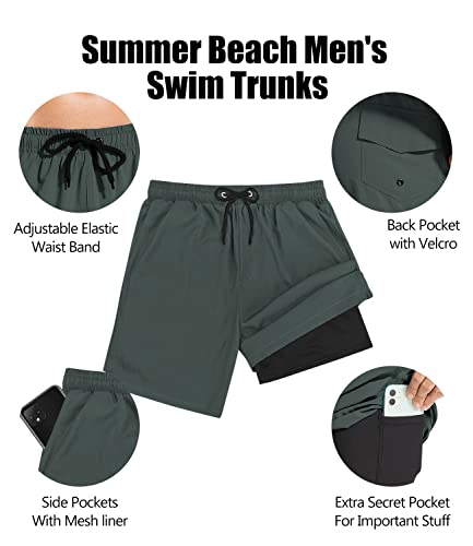 Jimlieay Army Green Swimming Trunks For Men Bathing Suit Swim Short Quick Dry Elastic Waist With Boxer Brief Liner #TOP4