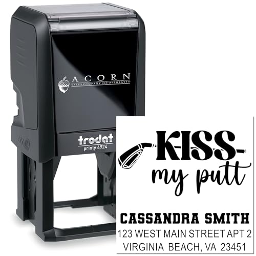 Image of Customized Kiss My Putt Golf Self Inking Address Stamp - Envelope Stamp | Choice of 11 ink colors. Automatic Address Stamp. Golf Fan Stamp. No separate pad needed. Your name and address.