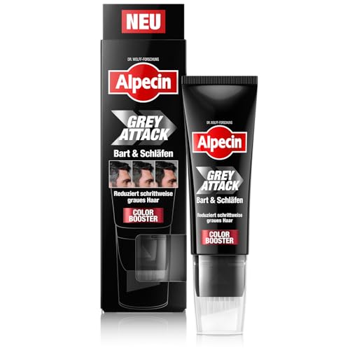 Alpecin Grey Attack Bart & Schläfen Color Booster 50 ml - Graue Haare an Bart und Schläfen abdecken - Für natürlich dunkles Männerhaar - Schrittweise Repigmentierung, mit 5,6-DHI-Technologie