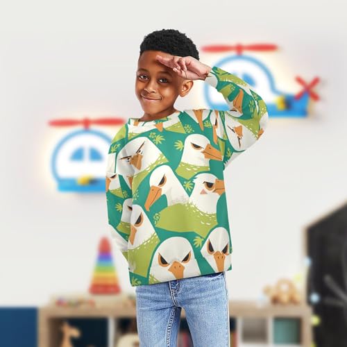 JUNZAN Cute Cartoon Albatross Head Green Kids Boys Sweatshirts Hoodies Fleece Fall Tops Shirts Camping 4T4