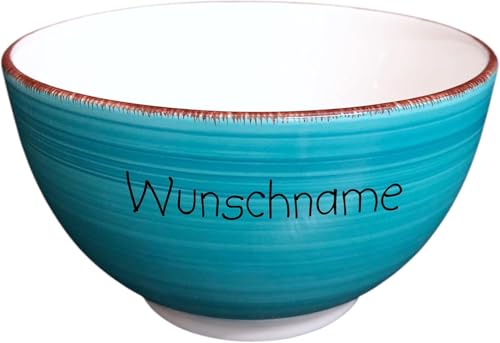 Doriantrade Frühstücksservice 3-tlg. Tasse Teller Müslischale Keramik Türkis personalisierbar mit Wunschname Name Geschirr mit Namen personalisiert