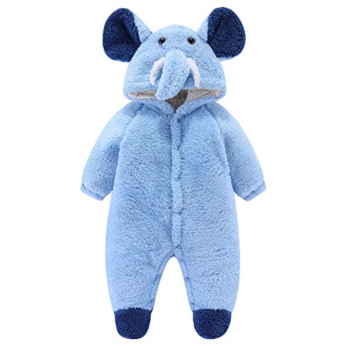 Borlai Unisex Abrigo de Invierno para Bebés Mameluco con Patas Recién Nacido Frente Broches Mono Cálido Traje de Nieve Monos (Elefante azul, 3-6 meses)