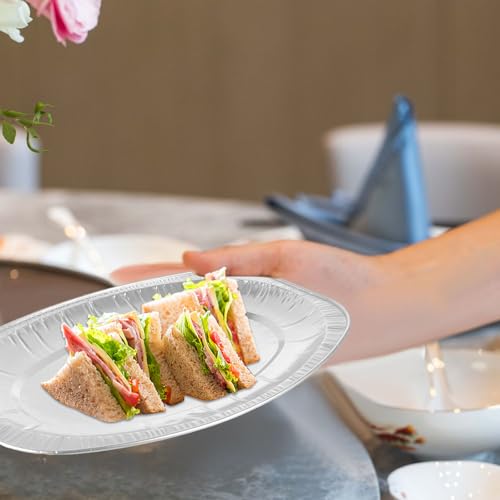 ASelected 20Pcs Aluminium Foil Party Platters 35.2X24.7X24Cm Tin Foil Trays for BBQ, Roasting, Baking, Cooking, Broiling 1900Ml Silver Foil Trays Containers