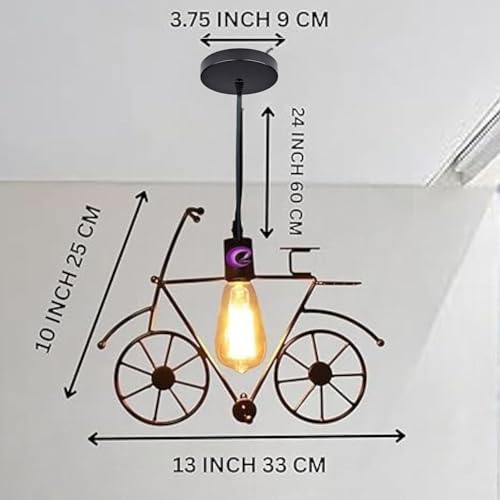 Image of GreyWings Vintage Cycle Shaped Hanging Light for Home Decor, Black Pendant Lamp, Decorative Industrial Style Lamp for (Bulb Not Included) Small Pack of 1