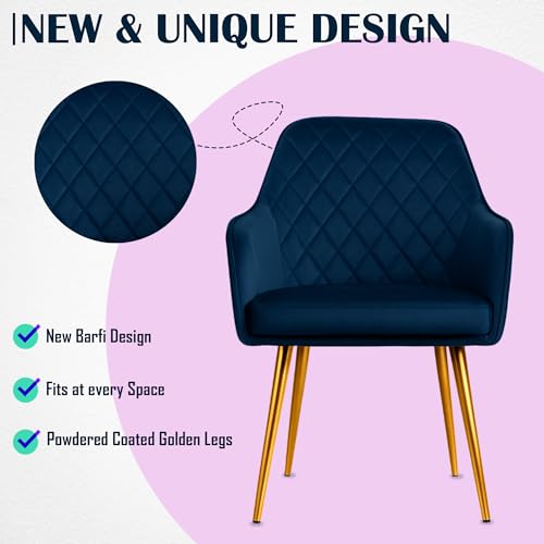 Image of Set of 2 Accent Chair for Living Room | Modern Armchair in Soft Velvet Fabric with Sturdy Legs | Premium Chair for Home Living Room Bedroom Restaurent | (Gold Legs, Blue Burfi Design)