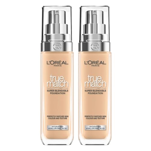 L'Oreal Paris DOUBLE Foundation For Face, Skincare Infused With Hyaluronic Acid, True Match Hydrating Liquid Foundation For All Skin Tones, Spf 16, 3W Golden Beige, 30 Ml