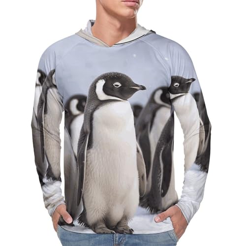 Men's Sun Shirts UPF 50+ Rash Guard Long Sleeve Sun Protection Hoodie Young Penguins with Snow Lightweight Shirt L4