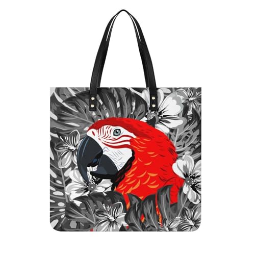 Sac shopper perroquet rouge grand tote bag en toile imprimée 39x39cm