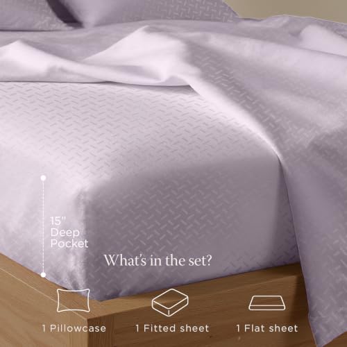 Image of Threadmill Cotton Twin Sheet Set | 100% Cotton Sheets for Twin Size Bed | Damask Jacquard Sateen Twin Bed Sheets Set with 16 inch Deep Pocket | Soft Breathable 3-Piece Cooling Sheet Set | Lilac
