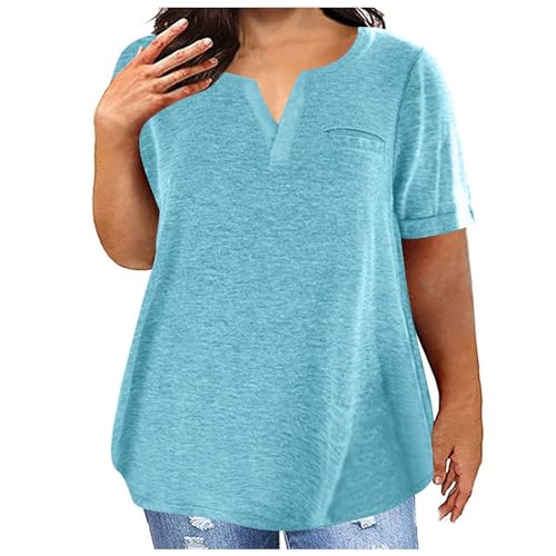Camisetas de mujer con cuello en V, manga corta, estilo casual, blusa suelta, para damas, verano, túnica, blusa de talla grande, camisetas para el gimnasio, tallas L-5XL, mi pedido, pedidos, azul