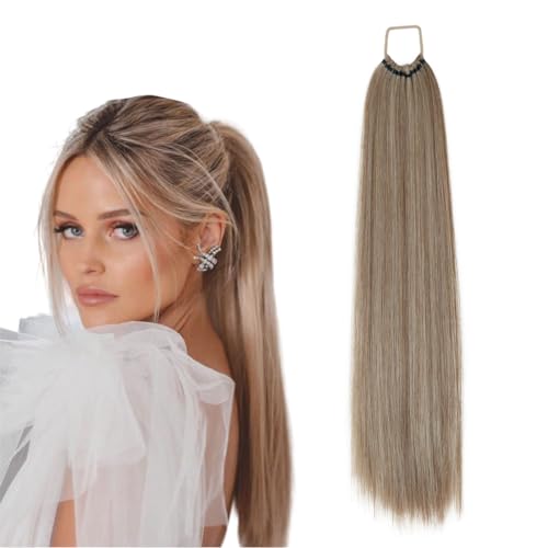 prinfantasy Hair Pieces for Women Ponytail Silky Straight Hair Extensions 60CM On Wrap Around Ponytail Hairpieces Long Hair - Ash Blonde Mix Bleach Grey Blonde,GBMW286