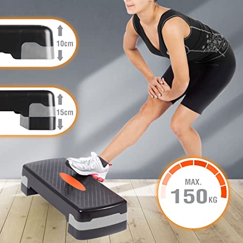 Ultrasport Aerobic Stepper, Aerobic Fitness Stepper, Multifunktionell Fitness Training med steppbräda, 2 gånger höj- och sänkbar, halkfri yta, Home Stepper, Färg: Svart/Orange