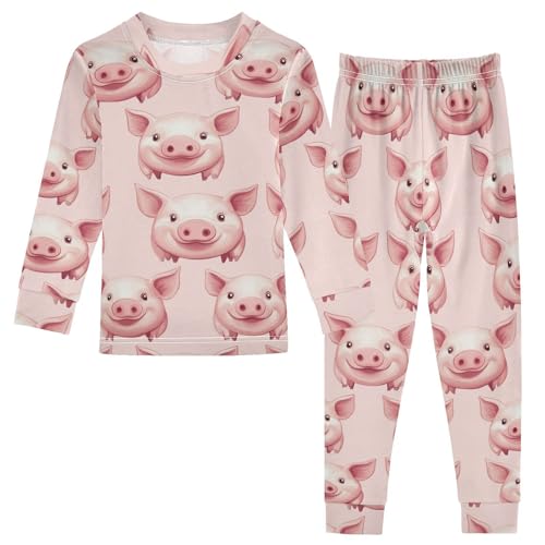 Pajama Sets Long Sleeve Pig Pink Pattern Print Soft Comfy Sleepwear 2 Piece PJS 3-8T